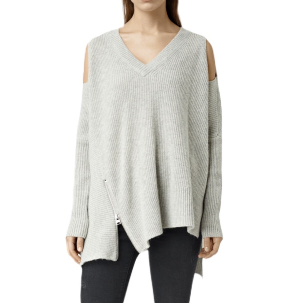 AllSaints Able Open Shoulder Marble Grey Sweater